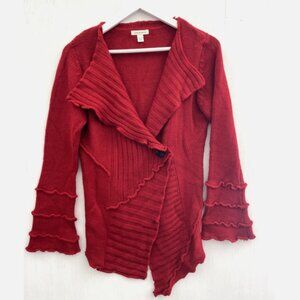 BOSTON PROPER Red Knit Asymmetric Hem Buttoned Cardigan Sweater Size M